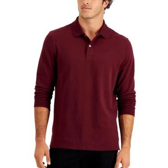 NWOT Lands' End Men's XL Traditional Fit Long-Sleeve Burgundy Polo Shirt - Picture 1 of 8